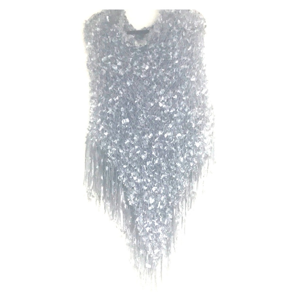 Foxxy‎ Chique Silver Handwoven Silk Poncho Shawl Size XL